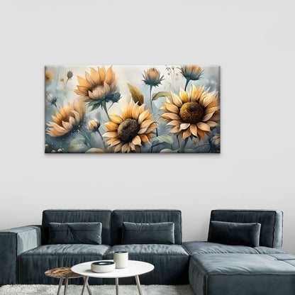 Sunflowers On A Blue Back Wall Art Canvas Office Home Room Framed 120x60cm