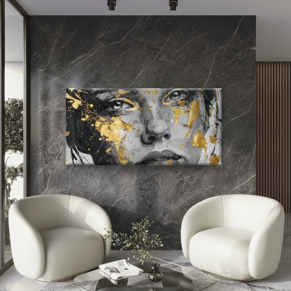 Sophisticated Face, Abstract Wall Art Canvas Office Home Room Framed 120x60cm