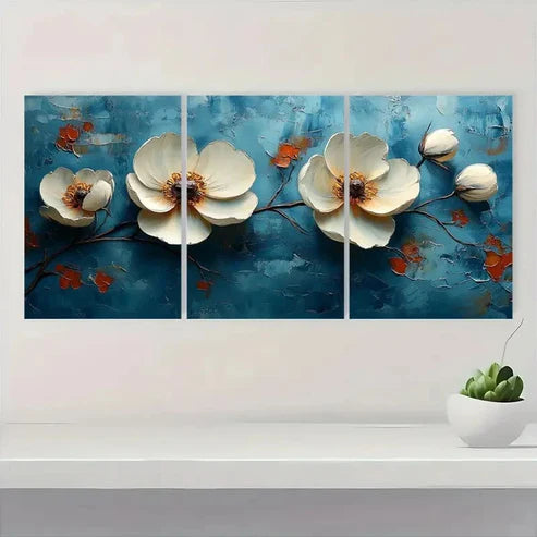 3pcs Original White Flower Wall Art Canvas Unframed - High Quality Print 100% Australian Made Wall Canvas - Bella Home Decor