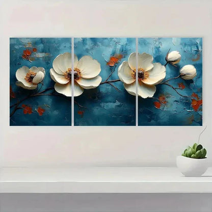 3pcs Original White Flower Wall Art Canvas Unframed - High Quality Print 100% Australian Made Wall Canvas - Bella Home Decor