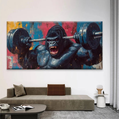Gorilla Lifting Weights Wall Art Canvas Office Home Room Framed 120x60cm