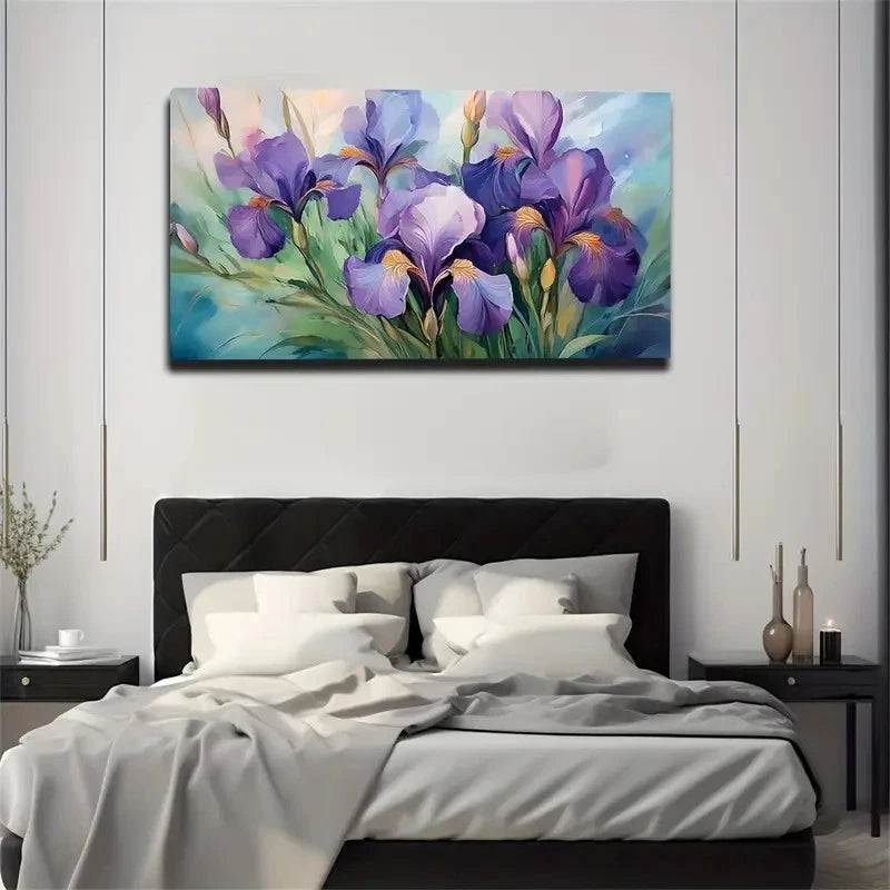 Purple Iris Flowers Wall Art Canvas Office Home Room Framed 120x60cm