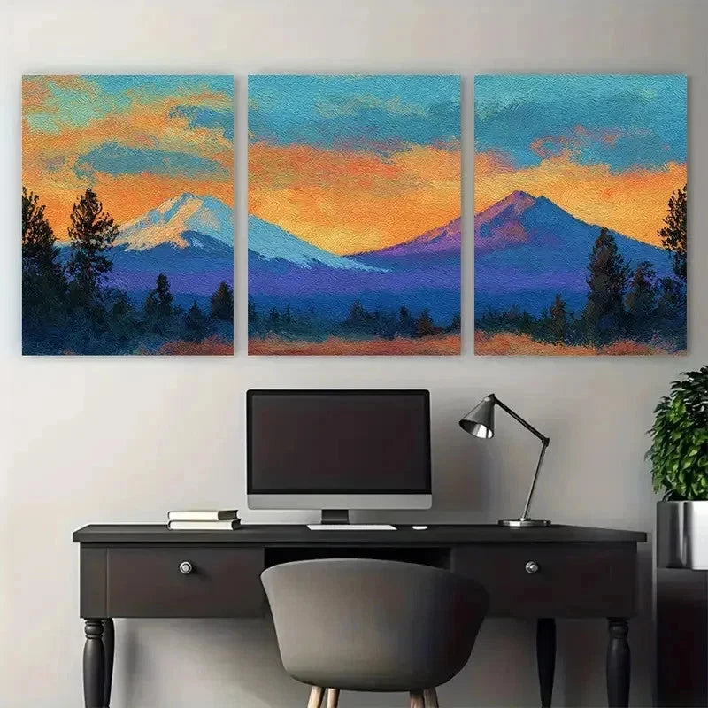 3pcs Mountain Landscape Vintage Nature Perfect Wall Art Set Canvas Framed 60x90cm - High Quality Print 100% Australian Made Wall Canvas Ready to Hang