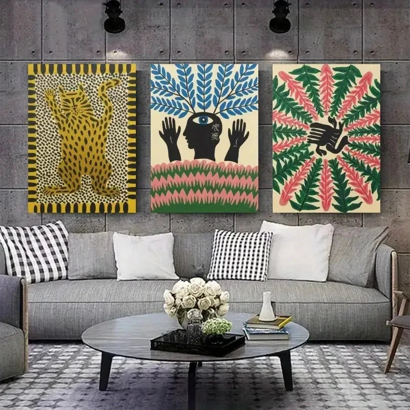 3pcs Abstract Shapes Geometric & Animal   Wall Art Set Canvas Framed 50x70cm - High Quality Print 100% Australian Made Wall Canvas Ready to Hang - Bella Home Decor