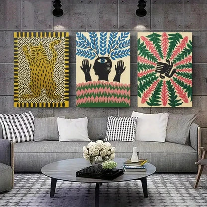 3pcs Abstract Shapes Geometric & Animal   Wall Art Set Canvas Framed 50x70cm - High Quality Print 100% Australian Made Wall Canvas Ready to Hang - Bella Home Decor