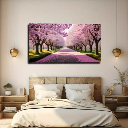 Cherry Blossom Pathway Pink Wall Art Canvas Office Home Room Framed 120x60cm