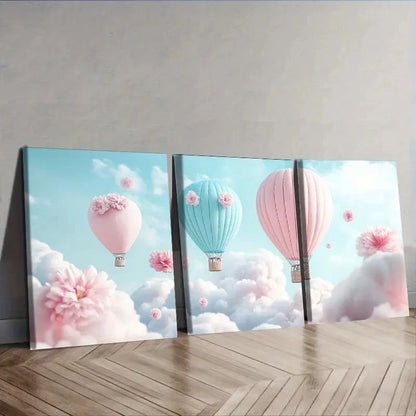 3pcs Hot Air Balloons Sky Wall Art Set Canvas Framed 40x60cm - High Quality Print 100% Australian Made Wall Canvas Ready to Hang - Bella Home Decor