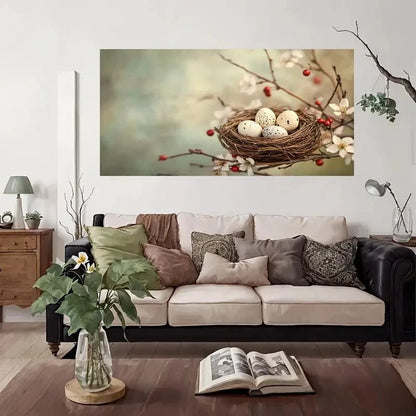 Spring Blossom Nest With Eggs Wall Art Canvas Office Home Room Framed 120x60cm