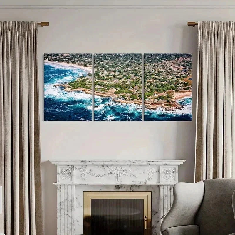 3pcs Sea Waves Coastline Modern Decor Wall Art Set Canvas Framed 50x70cm - High Quality Print 100% Australian Made Wall Canvas Ready to Hang