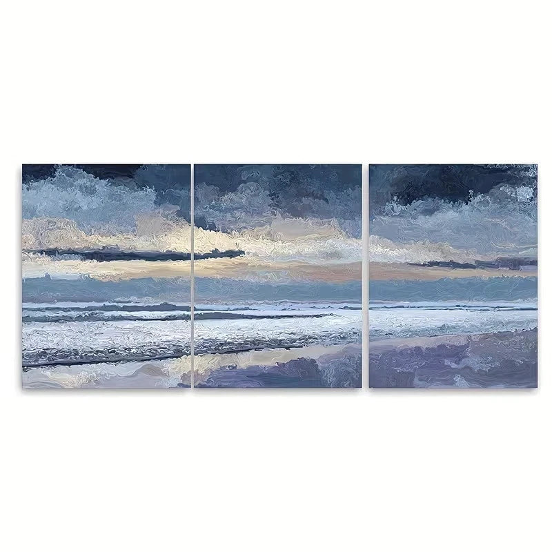 3pcs Misty Beach at Dusk Surreal Wall Art Set Canvas Framed 40x60cm - High Quality Print 100% Australian Made Wall Canvas Ready to Hang