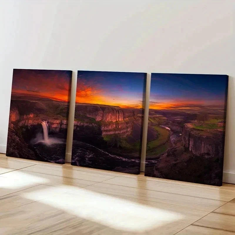 3pcs Waterfall On The Cliff Natural Wall Art Set Canvas Framed 60x90cm - High Quality Print 100% Australian Made Wall Canvas Ready to Hang