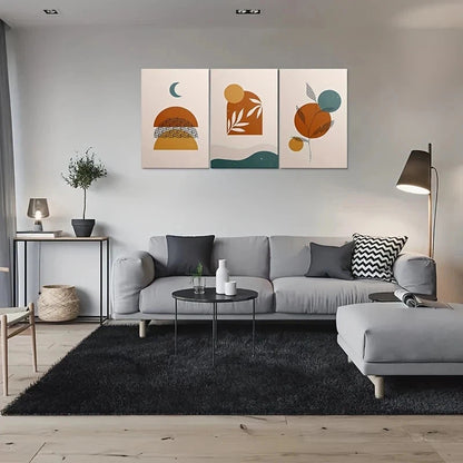 3pcs Abstract Geometric Earthy Tones Metal Print Ready to Hang Art - Bella Home Decor