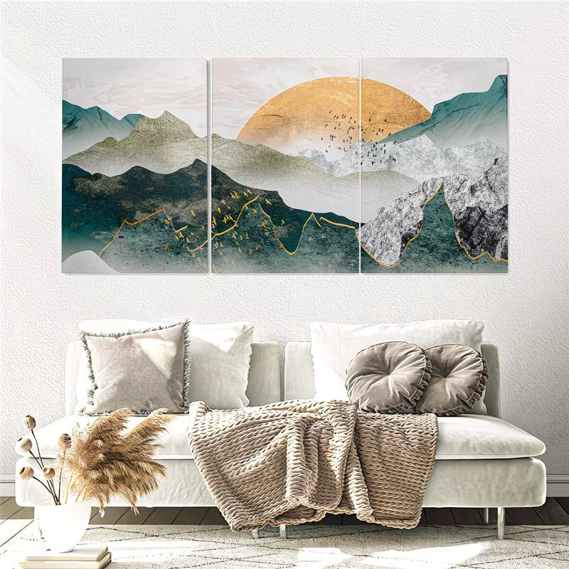3pcs Modern Abstract Mountain Wall Art Set Canvas Framed 50x70cm - High Quality Print 100% Australian Made Wall Canvas Ready to Hang