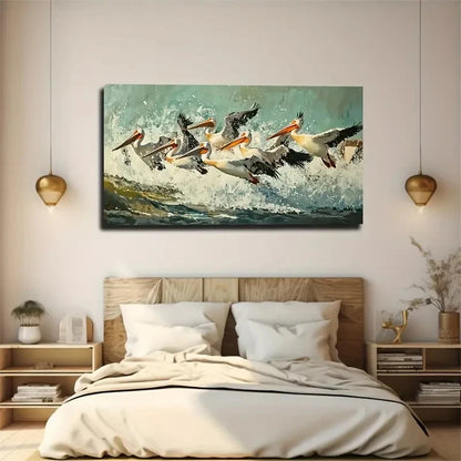Nosed Birds Flight Over Waves Wall Art Canvas Office Home Room Framed 120x60cm
