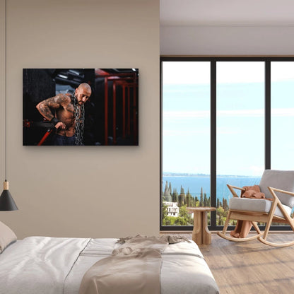 Male Athlete Chain Dips Workout 5mm thick Plastic Poster Ready to Hang 90x60cm