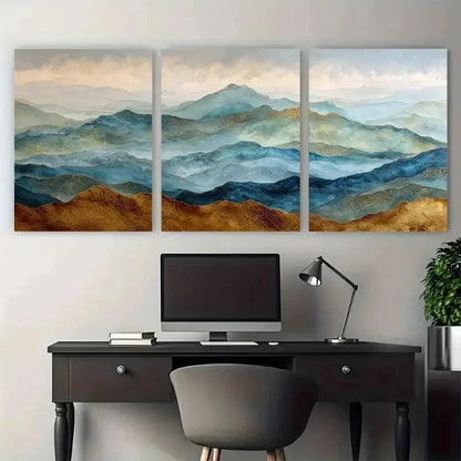 3pcs Golden Mountain Landscape Perfect Wall Art Set Canvas Framed 50x70cm - High Quality Print 100% Australian Made Wall Canvas Ready to Hang - Bella Home Decor