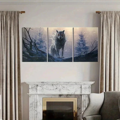 3pcs Snow Wolf King Anime Style Decor Wall Art Set Canvas Framed 50x70cm - High Quality Print 100% Australian Made Wall Canvas Ready to Hang