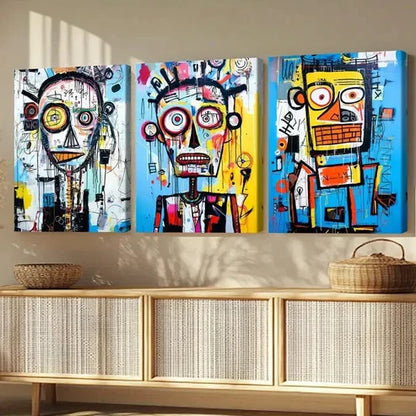 3pcs Abstract Human Face Graffiti Wall Art Set Canvas Unframed - High Quality Print 100% Australian Made Wall Canvas - Bella Home Decor
