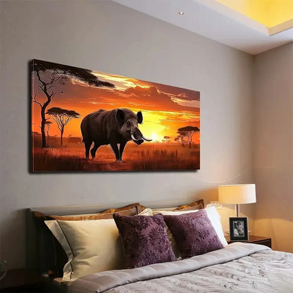 Savanna Fierce Wild Boar Wheat Wall Art Canvas Office Home Room Framed 120x60cm - Bella Home Decor