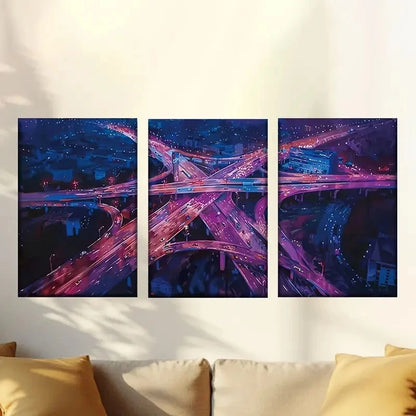 3pcs Fashionable city night scene Wall Art Set Canvas Framed 40x60cm - High Quality Print 100% Australian Made Wall Canvas Ready to Hang - Bella Home Decor