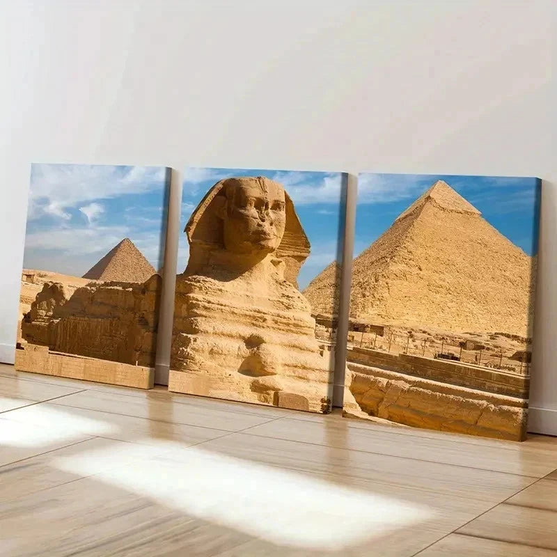 3pcs Egyptian Scenery Sphinx Pyramids Wall Art Set Canvas Framed 60x90cm - High Quality Print 100% Australian Made Wall Canvas Ready to Hang - Bella Home Decor