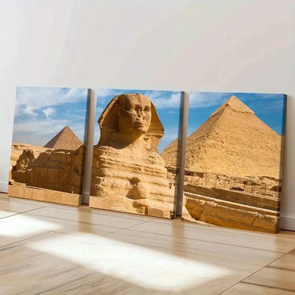 3pcs Egyptian Scenery Sphinx Pyramids Wall Art Set Canvas Framed 60x90cm - High Quality Print 100% Australian Made Wall Canvas Ready to Hang - Bella Home Decor