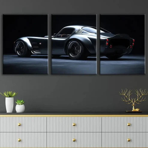 3pcs Vintage Black Cool Sports Cars Gray & Red Wall Art Set Canvas Unframed - High Quality Print 100% Australian Made Wall Canvas