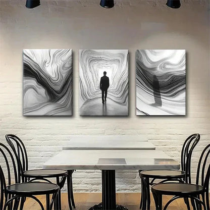 3pcs Solitary Figure Pathway Black White Perfect Wall Art Canvas Unframed - High Quality Print 100% Australian Made Wall Canvas
