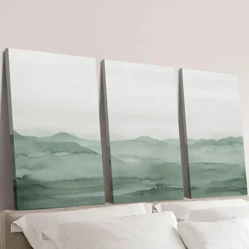 3pcs Sage Green Abstract Landscape Wall Art Set Canvas Unframed - High Quality Print 100% Australian Made Wall Canvas