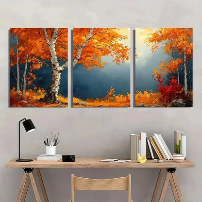 3pcs Autumn Birch Tree Nature Perfect Wall Art Set Canvas Framed 40x60cm - High Quality Print 100% Australian Made Wall Canvas Ready to Hang - Bella Home Decor
