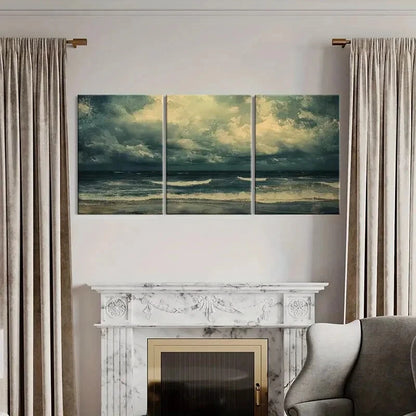 3pcs Ocean Waves Stormy Sky Moody Atmosphere Metal Print Ready to Hang Art - Bella Home Decor