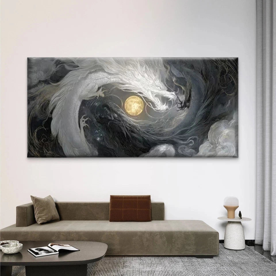 Dragon & Cloud Patterns Wall Art Canvas Office Home Room Framed 120x60cm