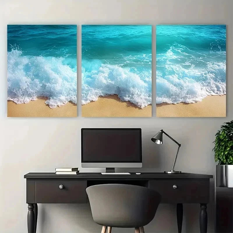 3pcs Coastal Ocean Beach Waves Perfect Wall Art Set Canvas Framed 50x70cm - High Quality Print 100% Australian Made Wall Canvas Ready to Hang - Bella Home Decor