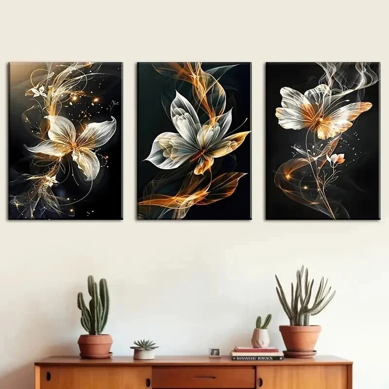 3pcs Abstract Butterfly Line Designs Wall Art Set Canvas Framed 50x70cm - High Quality Print 100% Australian Made Wall Canvas Ready to Hang - Bella Home Decor
