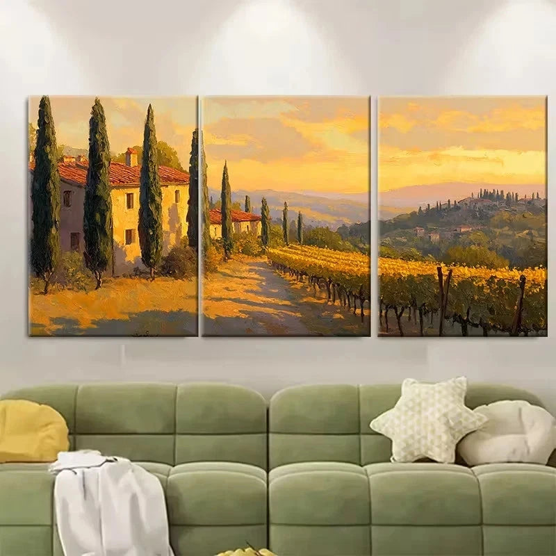 3pcs Cypress Trees, Vineyards Wall Art Set Canvas Framed 50x70cm - High Quality Print 100% Australian Made Wall Canvas Ready to Hang - Bella Home Decor