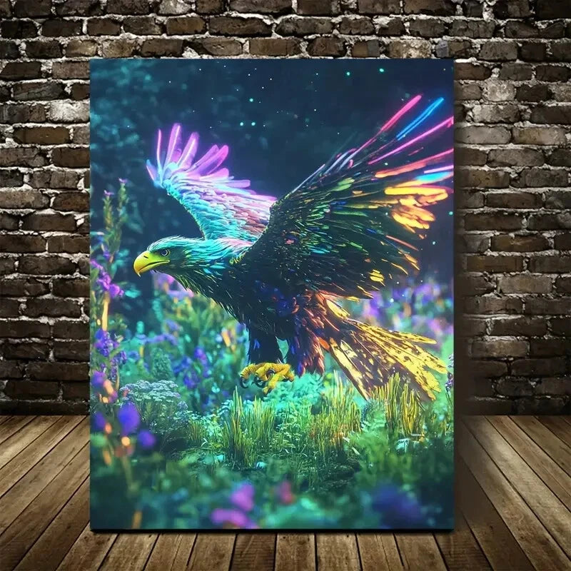 Scene of Eagle Running Happily in a Lush Painting 40x60cm Metal Print Ready to Hang - Bella Home Decor