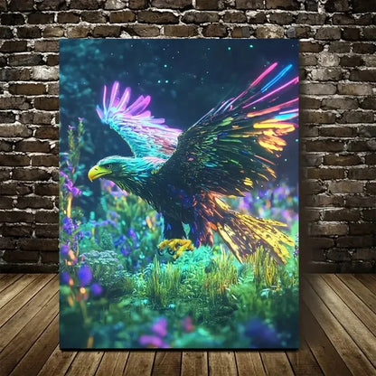 Scene of Eagle Running Happily in a Lush Painting 40x60cm Metal Print Ready to Hang - Bella Home Decor