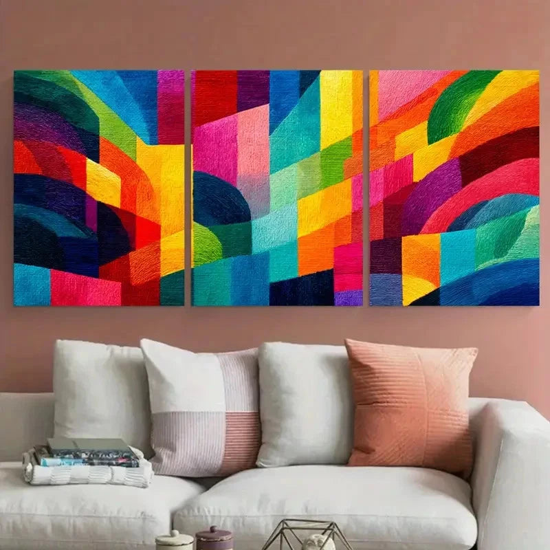 3pcs Vibrant Abstract Geometric Decor Prefect Wall Art Set Canvas Framed 40x60cm - High Quality Print 100% Australian Made Wall Canvas Ready to Hang