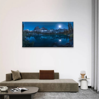 Moon Over Sierra Mountain Lake Wall Art Canvas Office Home Room Framed 120x60cm