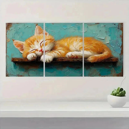 3pcs Orange Kitten Stretching Animal Perfect Wall Art Set Canvas Framed 50x70cm - High Quality Print 100% Australian Made Wall Canvas Ready to Hang