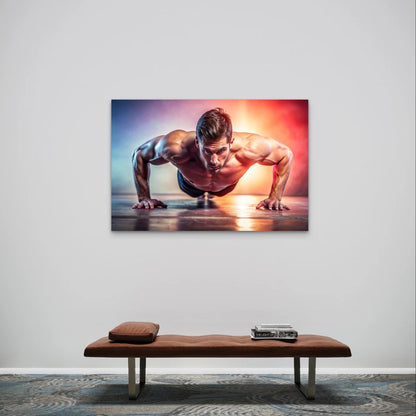 Athletic Man Doing Push Ups Colourful 5mm Plastic Poster Ready to Hang 90x60cm