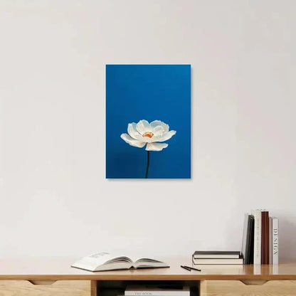 Beautiful Elegant White Flower Blue Painting  60x90cm Metal Print Ready to Hang