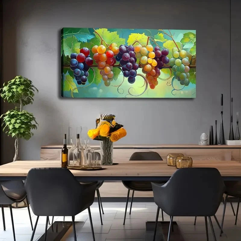 Vibrant Grape Vine Green Wall Art Canvas Office Home Room Framed 120x60cm