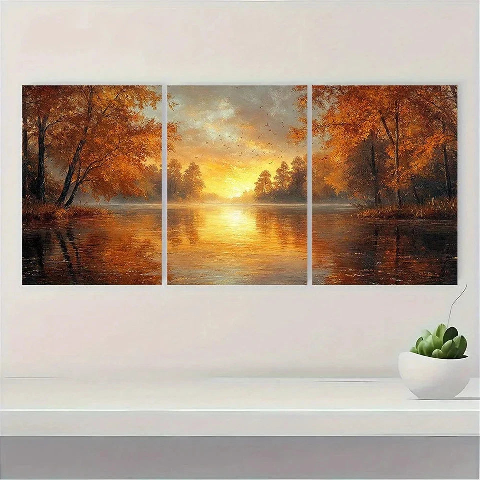 3pcs River Sunset Trees Scenery Metal Print Ready to Hang Art - Bella Home Decor
