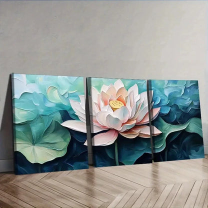 3pcs a lotus flower Wall Art Set Canvas Framed 50x70cm - High Quality Print 100% Australian Made Wall Canvas Ready to Hang - Bella Home Decor