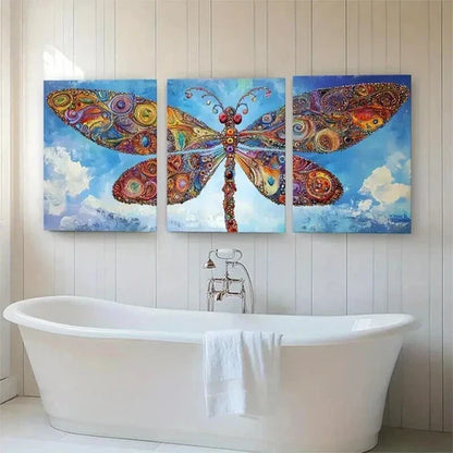 3pcs Vibrant Dragonfly Colorful Abstract Perfect Wall Art Canvas Unframed - High Quality Print 100% Australian Made Wall Canvas