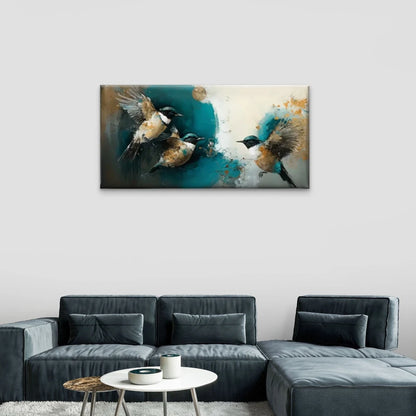 Birds Watercolour Abstarct Wall Art Canvas Office Home Room Framed 120x60cm