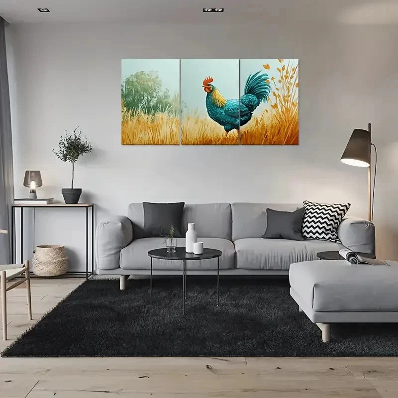 3pcs Colorful Rooster Farmhouse Decor Metal Print Ready to Hang Art - Bella Home Decor