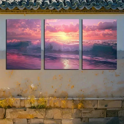 3pcs Vibrant Ocean Wave Illustration Wall Art Set Canvas Framed 40x60cm - High Quality Print 100% Australian Made Wall Canvas Ready to Hang - Bella Home Decor