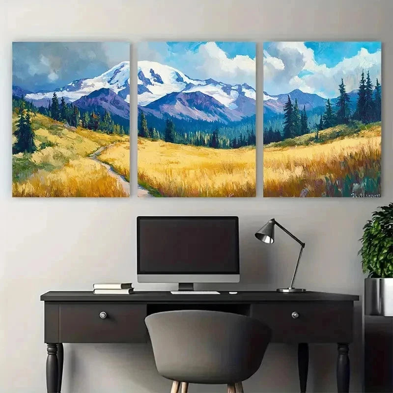 3pcs Mountain Landscape Meadow Scene Perfect Wall Art Set Canvas Framed 50x70cm - High Quality Print 100% Australian Made Wall Canvas Ready to Hang